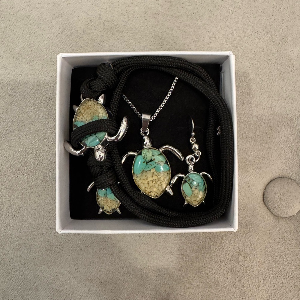 Silver and Turquoise Turtle Jewelry Set